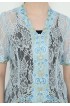 Lyne Halim Blouse Brukat Tangan Pendek Bordir Aplikasi, Biru 8388